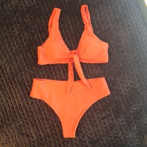 NWOT Sunset Orange Tie Front Bikini